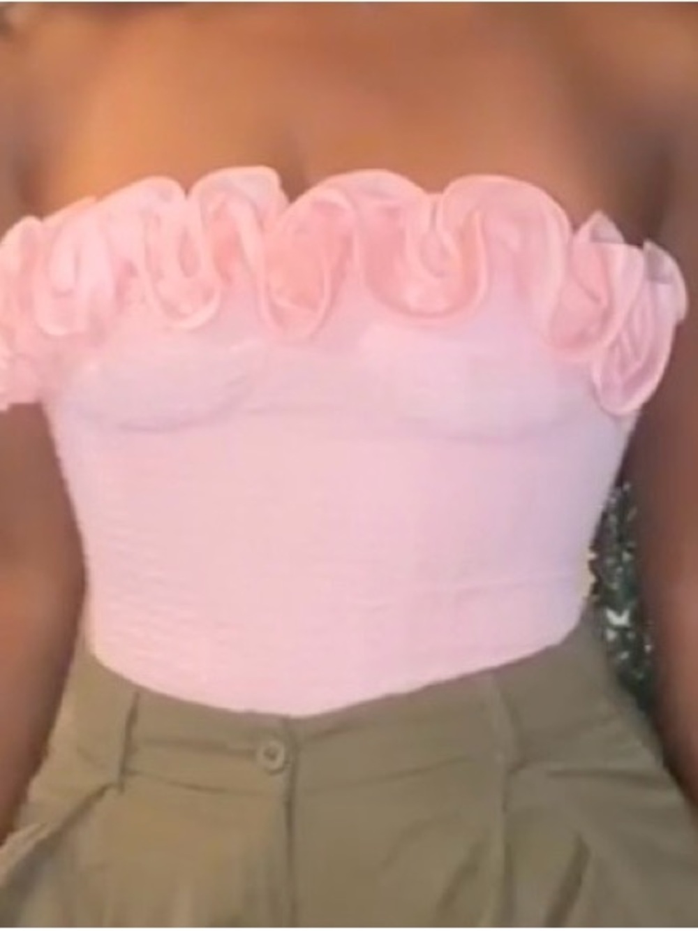 SHEIN Pink Ruffle Strapless Smocked Bodysuit